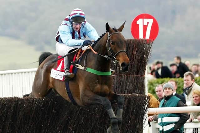 Best Mate and Jim Culloty clear the last in the 2002 Gold Cup for Henrietta Knight and Terry Biddlecombe.