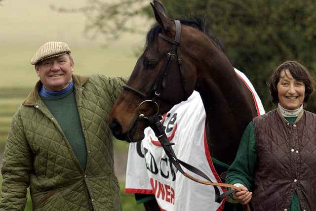 Henriettas Knight and her late husband Terry Biddlecombe after Best Mate won his first Cheltenham Gold Cup in 2002.