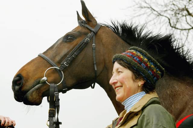 Henrietta Knight with Best Mate in 2004 after the horse became the first since Arkle to win three successive Cheltenham Gold Cups.