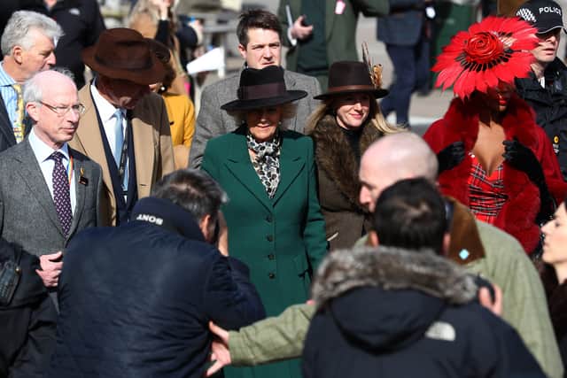 Ian Renton (left) greets the Duchess of Cornwall at the 2020 Cheltenham Festival just before the Covid pandemic plunged Britain into lockdown.