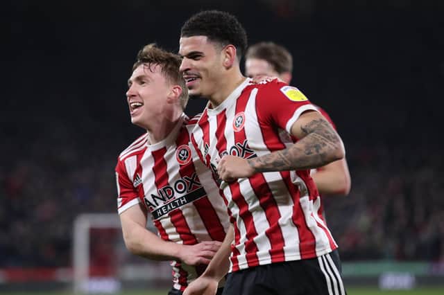 Morgan Gibbs-White of Sheffield United celebrates scoring the fourth goal during the Sky Bet Championship match against Middlesbrough (Picture: Isaac Parkin / Sportimage)