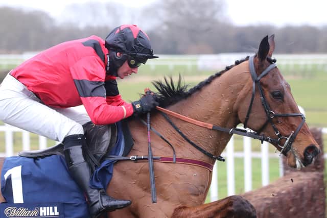 This was Ahoy Senor and Derek Fox winning Wetherby's Towton Novices' Chase. Photo: Phill Andrews.
