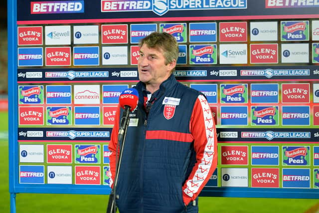 Picture by Will Palmer/SWpix.com - 25/02/2022 - Rugby League - Betfred Super League - Hull KR v Castleford Tigers - Hull College Craven Park, Hull, England - Tony Smith, Head Coach of Hull KR is interviewed prior to the match against Castleford Tigers