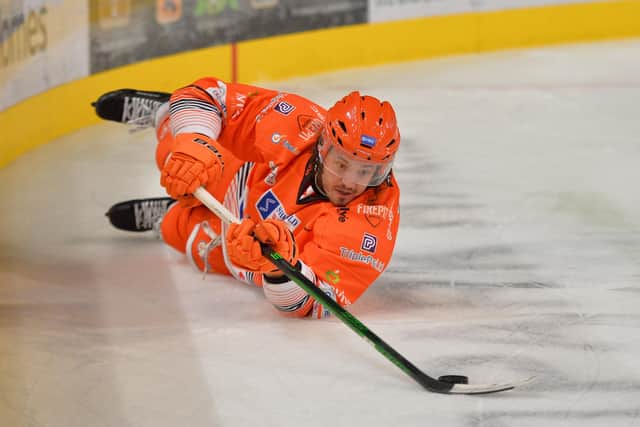 Marc-Olivier Vallerand will be the subject of a game-day decision on his fitness for Sheffield Steelers' clash at EIHL title rivals, Belfast Giants. Picture: Dean Woolley