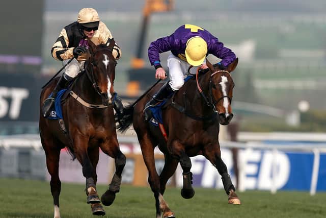 Davy Russell (yellow cap) won the 2014 Gold Cup on the Jim Culloty-trained Lord Windermere.