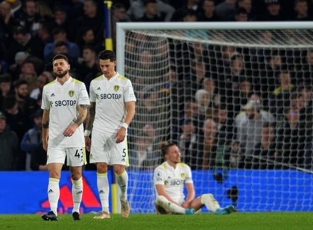 Dejected Leeds players after Villa's third goal. (Picture: Jonathan Gawthorpe)