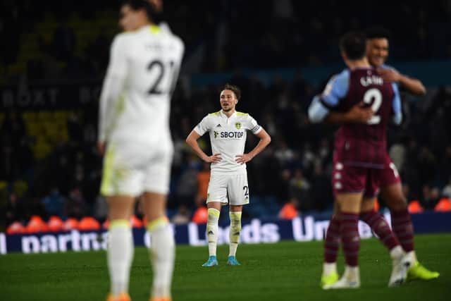 Leeds United's Luke Ayling stands dejected after the final whistle at Elland Road blows on the hosts' 3-0 defeat to Aston Villa. Picture: Jonathan Gawthorpe