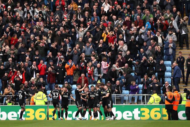 Sheffield United's 4,275 travelling fans at Coventry. Bradley Collyer/PA Wire