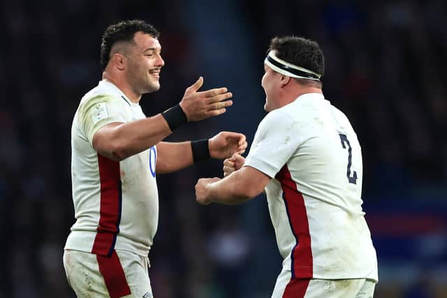 LONDON, ENGLAND - MARCH 12: Ellis Genge embraces Jamie George of England after winning a penalty during the Guinness Six Nations Rugby match between England and Ireland at Twickenham (Picture: David Rogers/Getty Images)