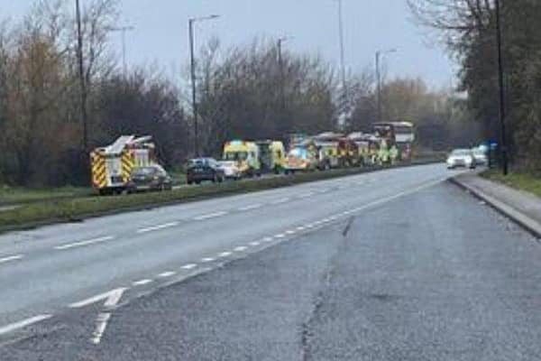 The scene this on White Rose Way after the collision. Picture by Ryan Hemsworth