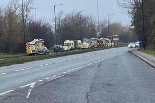 The scene this on White Rose Way after the collision. Picture by Ryan Hemsworth