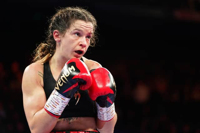 Terri Harper in action against Yamila Belen Abellaneda in their vacant WBA Intercontinental Lightweight Title contest at the Motorpoint Arena, Nottingham. (Picture: PA)