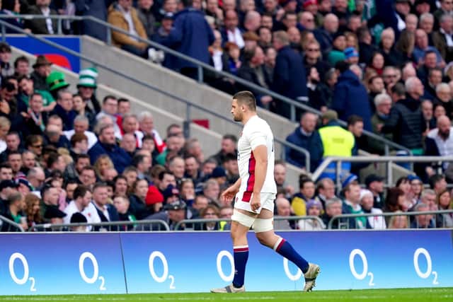 England's Charlie Ewels leaves the pitch after being shown a red card during the Guinness Six Nations match at Twickenham (Picture: PA)