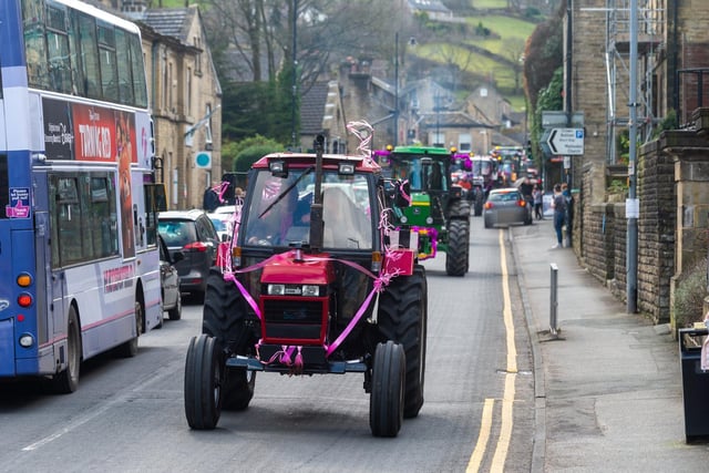 A tractor decorated with pink ribbons to help Eden celebrate her 7th birthday