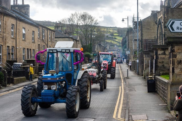 Most of the tractors were covered with pink decorations