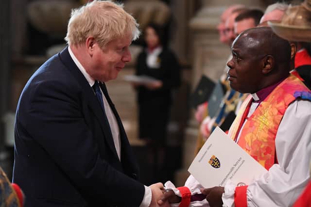 This was John Sentamu greeting Boris Johnson at the Commonwealth Day service.