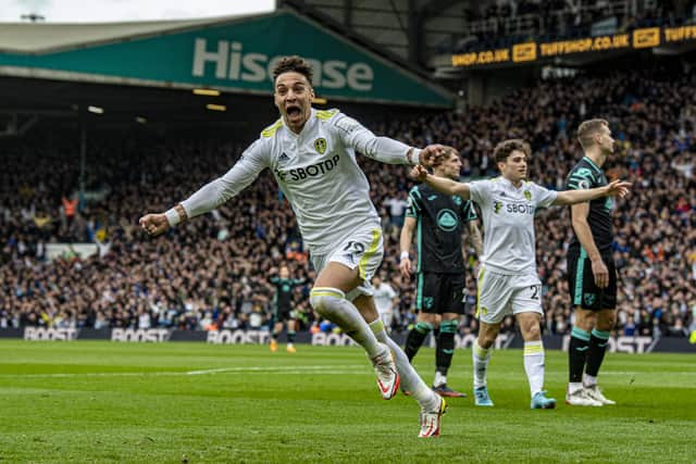 PASSION: Leeds United's Rodrigo celebrates his first half goal against Norwich City at Elland Road on Sunday. Picture: Tony Johnson
