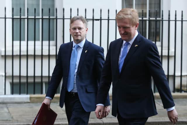 Transport Secretary Grant Shapps (left) and Conservative party Chairman Oliver Dowden leaving 10 Downing Street, London following the Government's weekly Cabinet meeting.