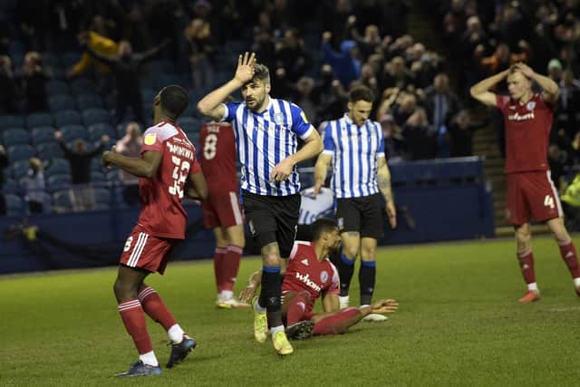 FRUSTRATION: For Sheffield Wednesday as they drew 1-1 with Accrington Stanley on Tuesday night. Picture: Steve Ellis.