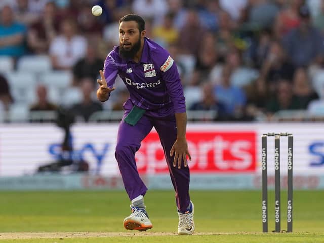 Northern Superchargers' Adil Rashid celebrates taking the wicket of Trent Rockets' Joe Root during The Hundred match at Trent Bridge, Nottingham. Picture date: Monday July 26, 2021. PA Photo. See PA story CRICKET Hundred. Photo credit should read: Tim Goode/PA Wire.  RESTRICTIONS: Editorial use only. No commercial use without prior written consent of the ECB. Still image use only. No moving images to emulate broadcast. No removing or obscuring of sponsor logos.