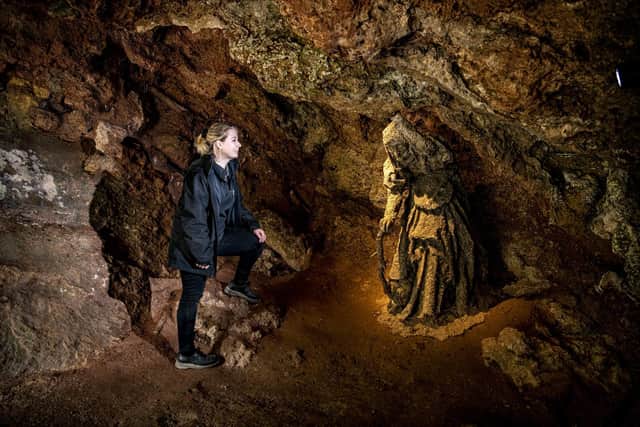 Jay Stelling at Mother Shipton's Cave in Knaresborough, now reopened after covid lockdown restrictions were lifted