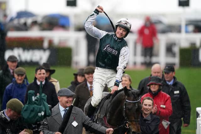 L'Homme Presse provided redemption for jockey Charlie Deutsch when winning the Brown Advisory Novices Chase on day two of the Cheltenham Festival.
