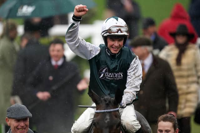 L'Homme Presse provided redemption for jockey Charlie Deutsch when winning the Brown Advisory Novices Chase on day two of the Cheltenham Festival.