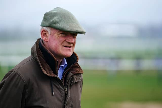 Trainer Willie Mullins on the gallops during day two of the Cheltenham Festival at Cheltenham Racecourse before saddling Energumene to win the Queen mother Champion Chase.