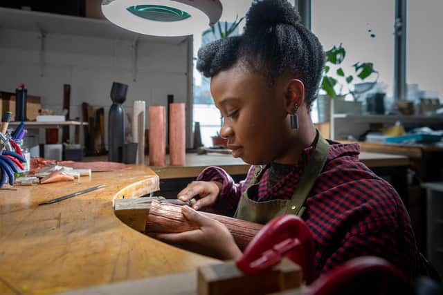 Sheffield sculptor Francisca Onumah in her studio at Persistence Works in Sheffield.