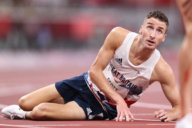 Olympian: Marc Scott of Team Great Britain reacts after competing in the Men's 5000m heats on day eleven of the Tokyo 2020 Olympic Games at Olympic Stadium on August 03, 2021 in Tokyo, Japan. (Picture: Michael Steele/Getty Images)