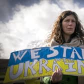 One of the banners at a Scotland Stands with Ukraine peace rally earlier this week. Photo: Jane Barlow/PA Wire