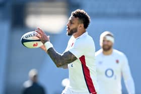Courtney Lawes of England gathers the ball during an England Captain's Run at Stade de France. (Photo by Dan Mullan/Getty Images)