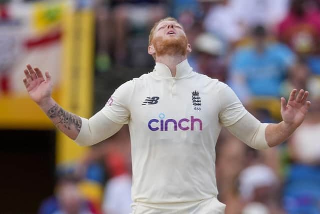 England's Ben Stokes bowls against West Indies. (AP Photo/Ricardo Mazalan)