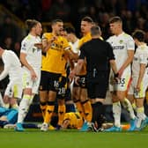 FRUSTRATION: For Conor Coady, centre, as Leeds came from behind to defeat Wolves on Friday night. Picture: Getty Images.