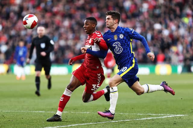 Isaiah Jones of Middlesbrough battles for possession with Chelsea's Christian Pulisic.. (Picture: Naomi Baker/Getty Images)