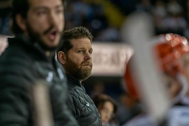 FRUSTRATION: Sheffield Steelers' head coach, Aaron Fox - pictured in Nottingham on Saturday night. Picture: Scott Antcliffe.
