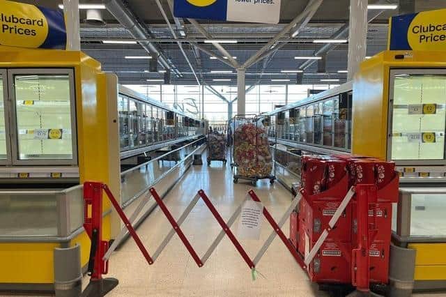 Aisles were blocked off in the supermarket