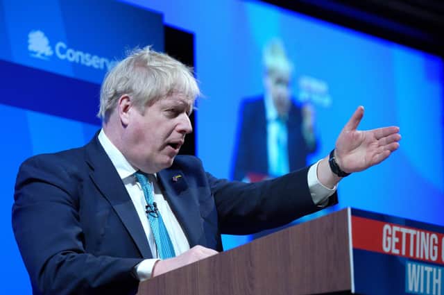 Boris Johnson is under fire for comparing Brexit to the Ukraine war at the Tory spring conference in Blackpool.