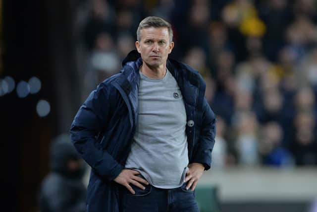 POSITIVE VIBES: Leeds United head coach Jesse Marsch on the sidelines at 
Wolverhampton Wanderers.  Picture: Bruce Rollinson.