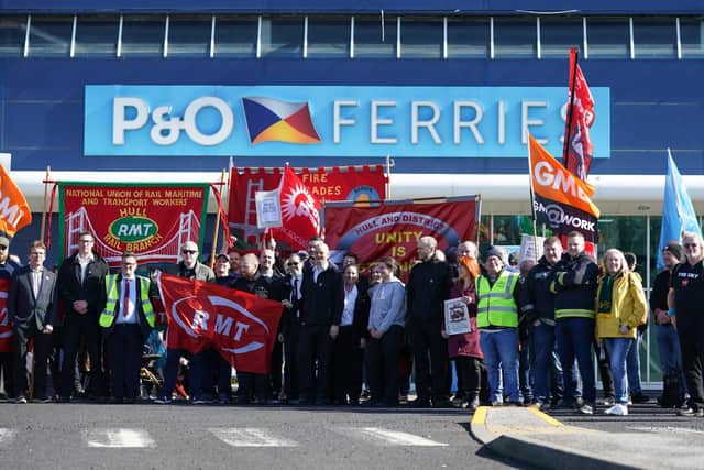 Protesters at the Port of Hull after the mass sacking of 800 P&O staff sparked outrage.