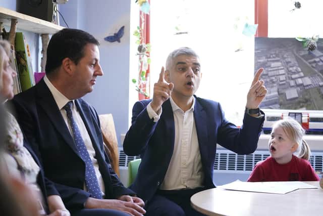 Mayor of London Sadiq Khan and MP for Brigg and Goole Andrew Percy (left) during a visit to Airmyn Park Primary School in Goole.