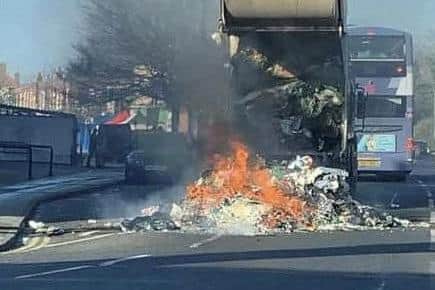 The waste caught fire while still inside the lorry