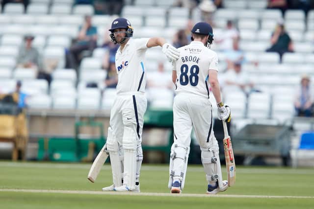 It’s good to talk: Dawid Malan talks to Harry Brook during a game last year, but it’s actually in the dressing room and around the cricket club that new head coach Ottis Gibson wants to hear his players conversing about the game. (Picture: John Clifton/SWPix.com)