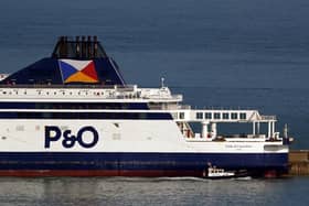 A P&O ferry remains moored at the Port of Dover in Kent