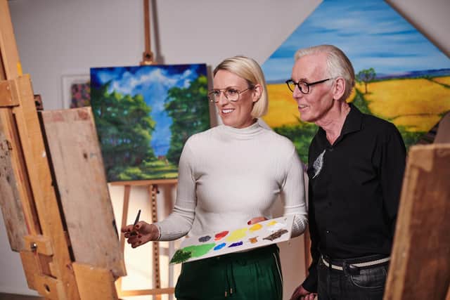 Steph McGovern painting with her dad Eamonn. Photo: Rama Knight Photography/Specsavers/PA.
