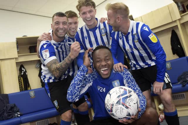 Owls hat-trick man Saido Berahino with the match ball after Sheffield Wednesday beat Cambridge United 6-0 at Hillsborough this month.    Picture: Steve Ellis