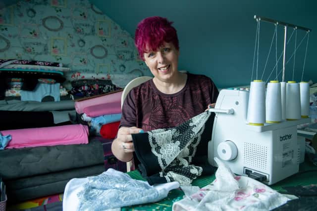 Helinka Carr, who makes lingerie for people with stomas.