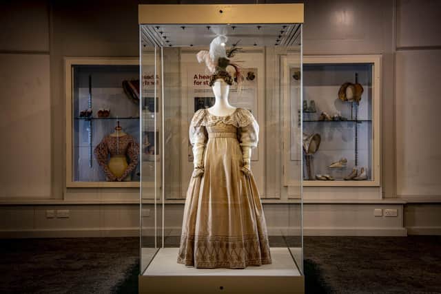 Fashion in Anne Lister's Time (1791-1840) at the Bankfield Museum in Halifax. One of the real dresses that would have been worn when Anne was alive. When series two has ended, the TV costumes will be exhibited also at Bankfield. Picture Tony Johnson