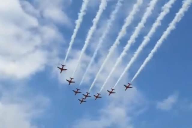 The Red Arrows flypast at RAF Leeming in North Yorkshire
