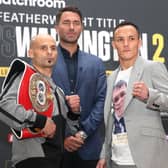 READY FOR BATTLE: Josh Warrington, right, and Kiko Martinez, left, are pictured ahead of their big fight on Saturday. Picture: Simon Marper/PA Wire.